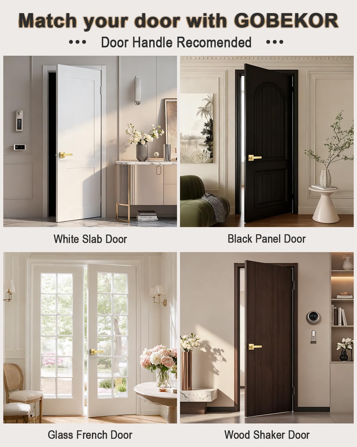 GOBEKOR 10 Pack Gold Door Handles Interior,Heavy Duty Passage Door Handles Interior Door Levers for Hallway and Closet, Modern Sleek Round Door Locks