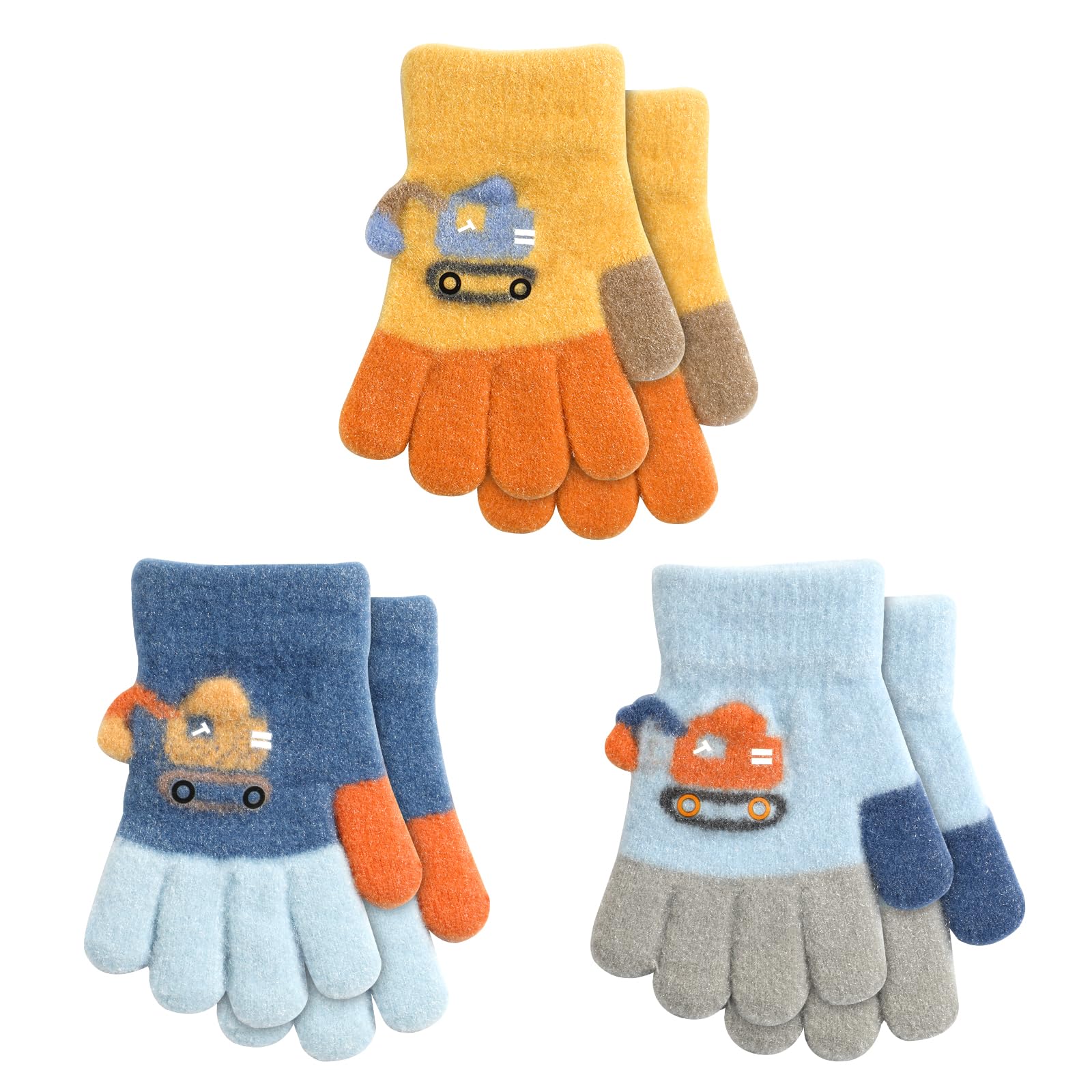 3 Pairs Kids Magic Gloves, Winter Knit Gloves Children Mitten Stretchy Full Finger Thermal Gloves Birthday Christmas Gloves for 1-5 Years Old Boys Girls