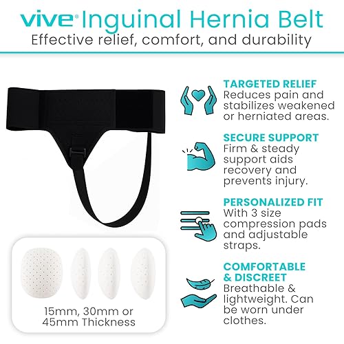 Miniatura 2 de Vive Cinturón de hernia inguinal para hombres y mujeres, braguero de soporte de ingle izquierdo o derecho para compresión específica, alivio del