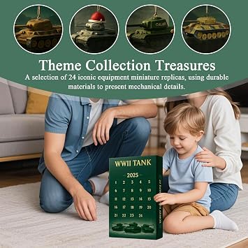 Christmas Tank Advent Calendars 2026, 24 Days Realistic Tank Ornament Countdown Calendar, 2D Acrylic Tanks Ornaments, For Tree Decor