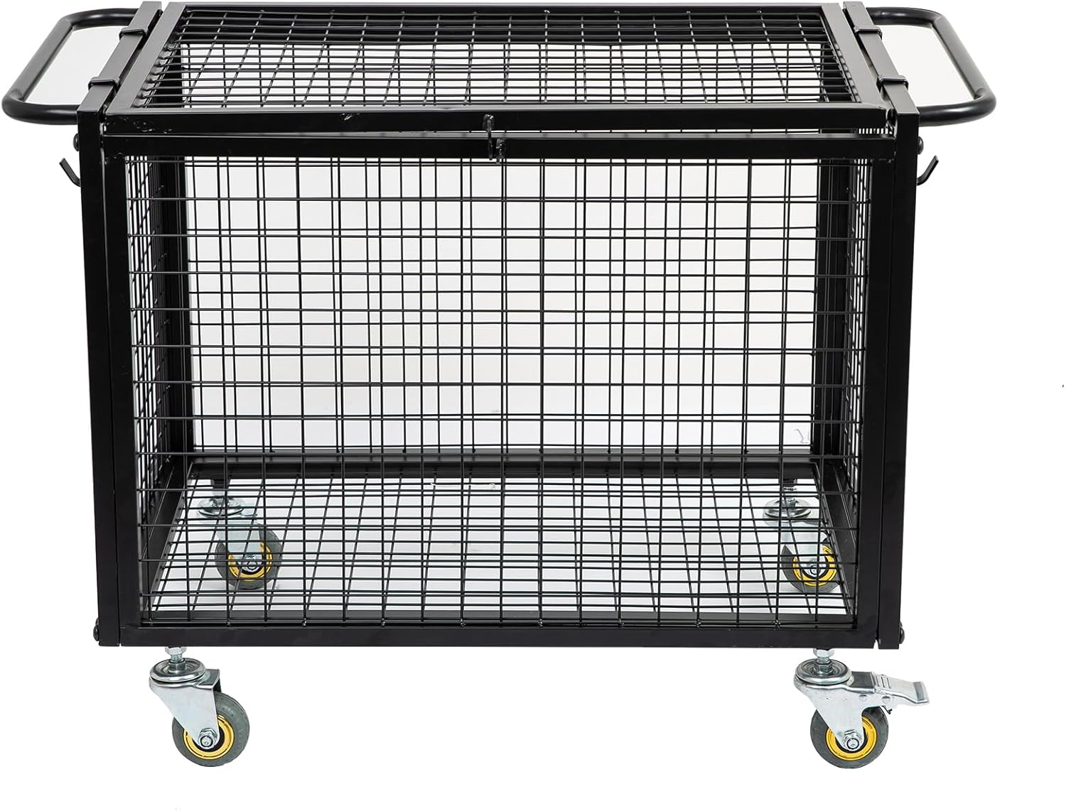 Metal Basketball Rolling Cart Sports Equipment Storage Wheel Basket Matte Black Athletic Lockable Cage with Raised Handle Gym Home Garage School Court Field Football Soccer Ball Volleyball Bat