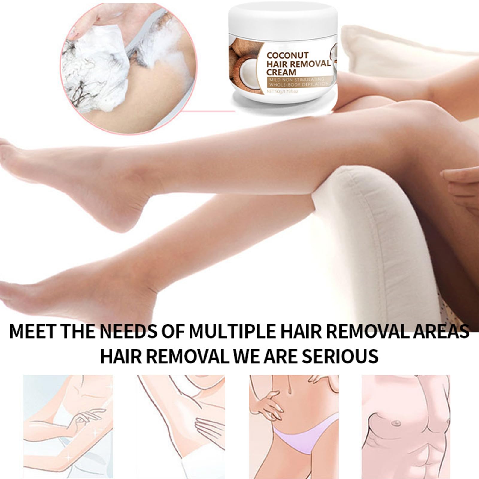 Crema depilatoria facial y crema de depilación corporal para mujeres, removedor de coco para labio superior y barbilla, removedor de vello facial para piel sensible corporal, suave y no irritante (2 5