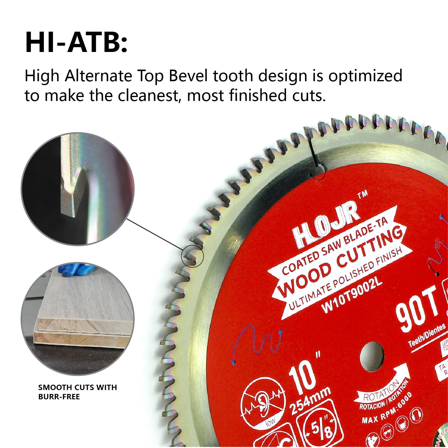 Circular Saw Blades Woodworking TA Series,10" 90-Tooth 5/8" Arbor, for Laminate, Melamine Board, Special Anti-Thermal Adhesion Coating on Cutting Edges -TA, High Finish, Long Life,10" 90T TA