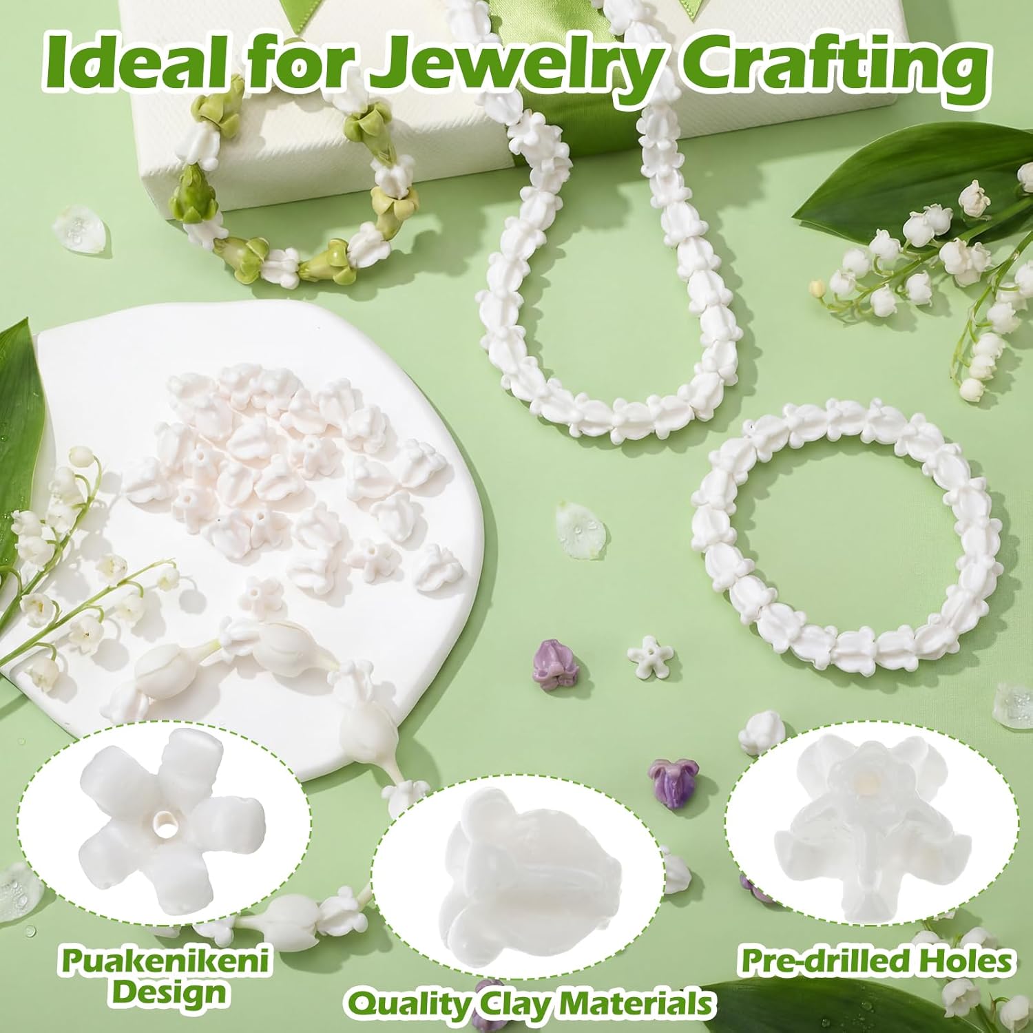 Jutom 100 Pcs Artificial Crown Flower Beads Coral Flower Shell Beads for Jewelry Making, Hawaiian Crown Garland Lei Making, DIY Craft Necklace Bracelet Supplies (White)