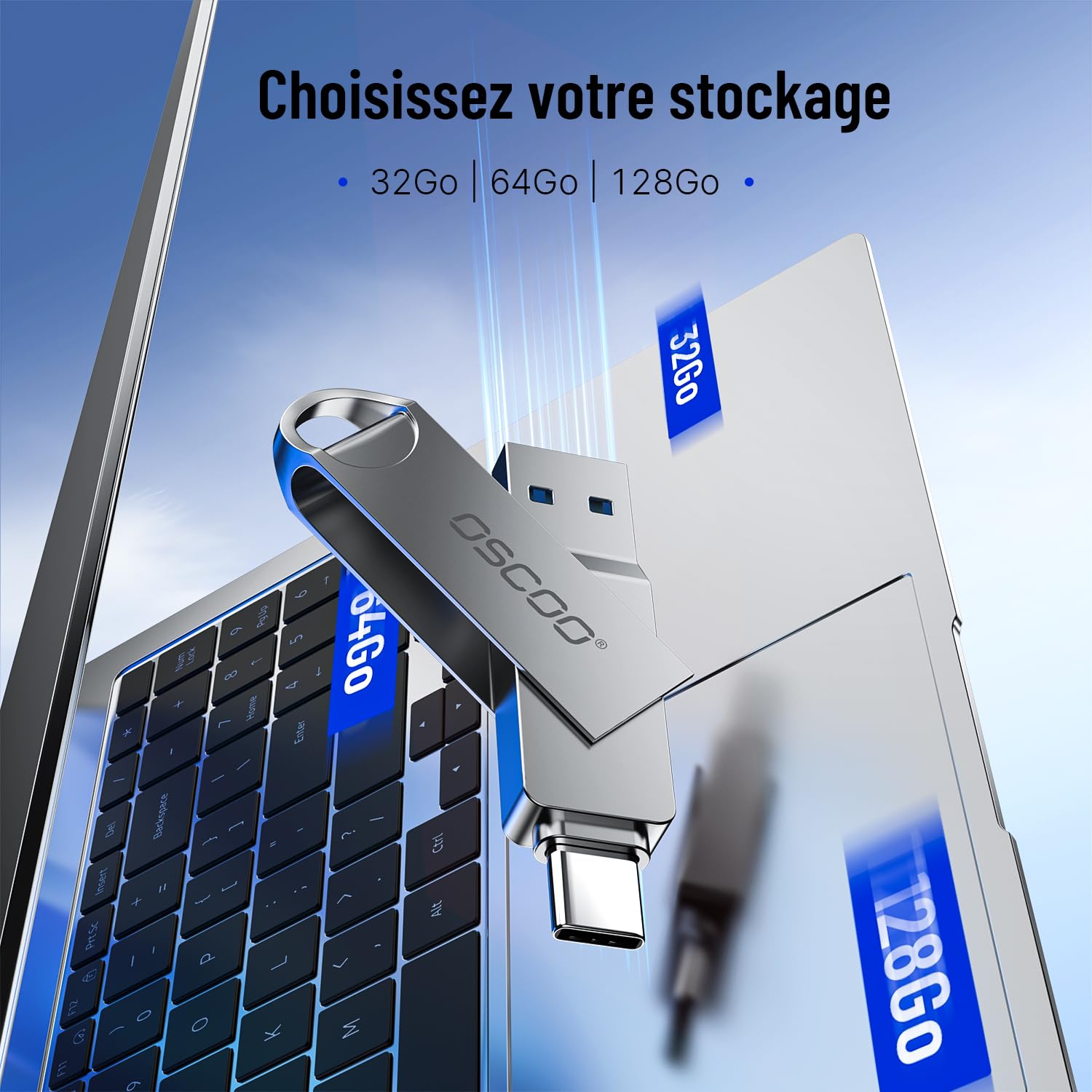 Clé USB 256 Go, USB 3.1 Gen 1 double USB-C et USB-A, clé USB portable pour iPhone 15/16/17, Mac, téléphones Android, tablettes, ordinateurs portables, Mac, Windows - Sauvegarde photo et vidéo