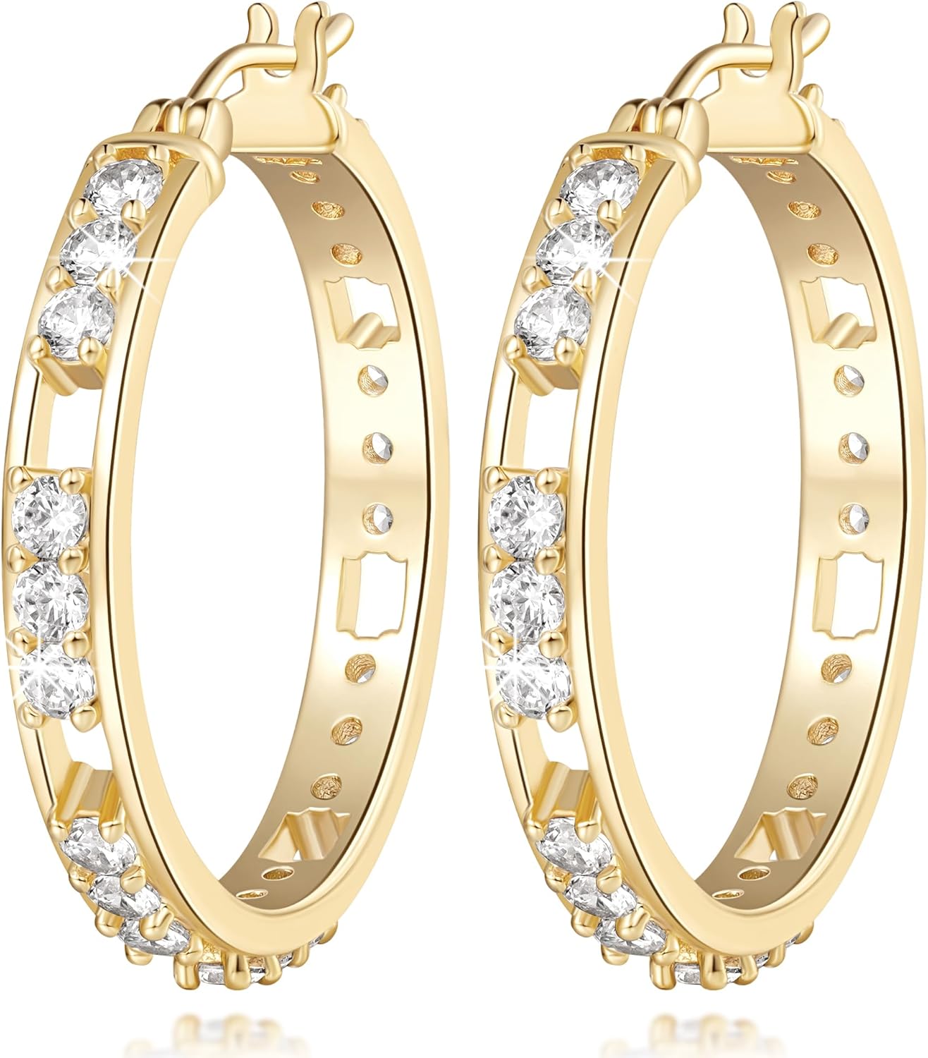 14K Gold Plated Hoop Earrings for Women Gold Plated Earrings for Women Trendy with Cubic Zirconia Mix of Style and Personality Large CZ Hoops Earring for Womens 30/35/42mm