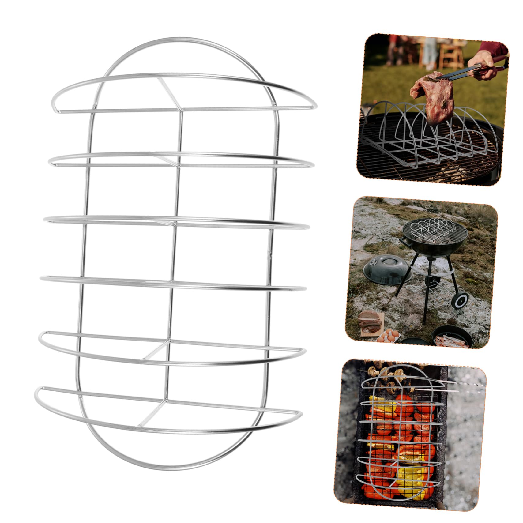 FONDOTIN 1Pc Sturdy Stainless Steel Rib Rack for Grilling Portable BBQ Beef Steak Holder for Outdoor Barbecue Strong Structure for Home and Picnic Use