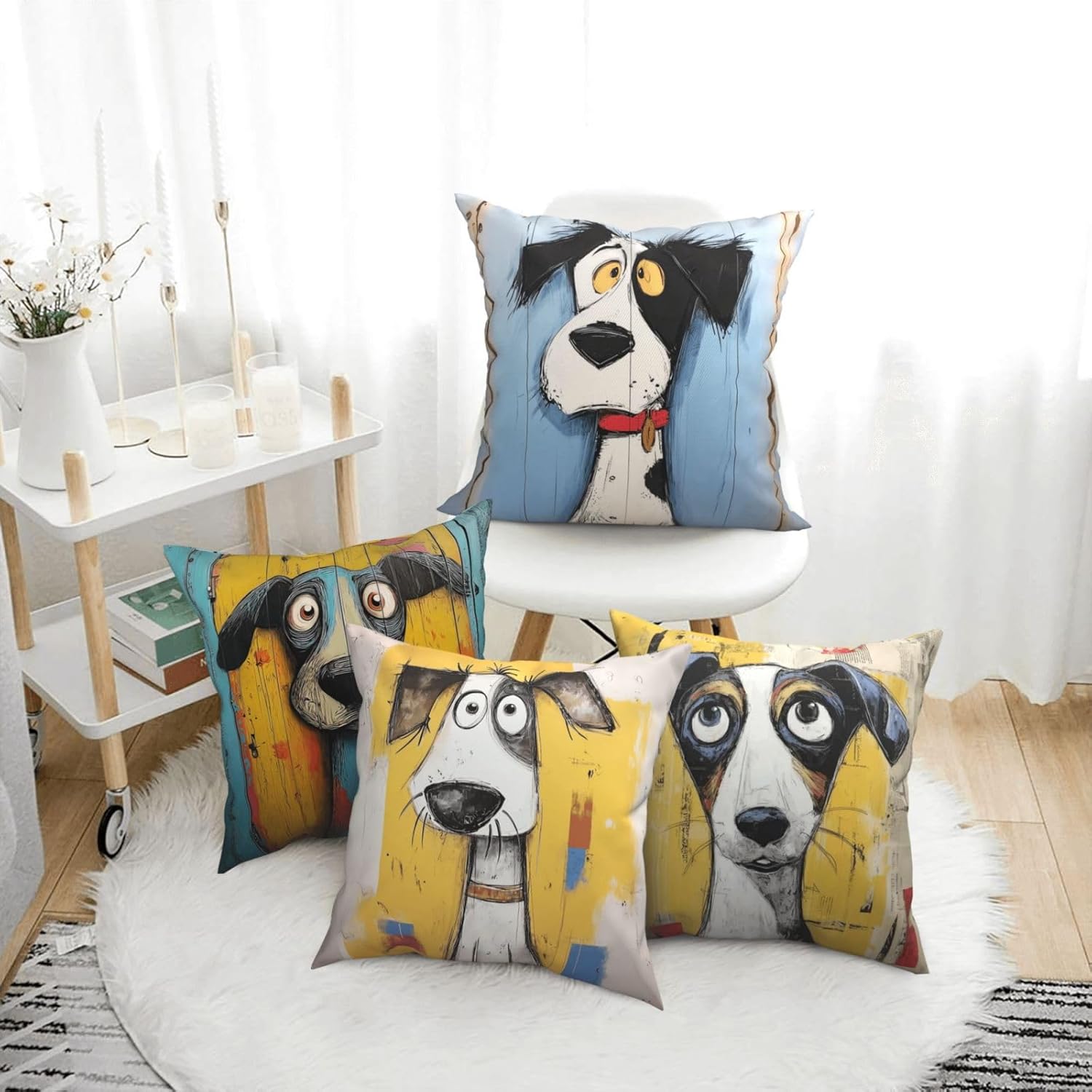 Dog Throw Pillow Covers 4pcs Soft Cushion Cases Holiday Farmhouse Home Decor for Sofa Bed Couch Porch 18x18 Inch