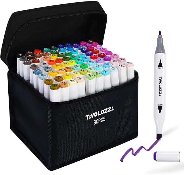 Tavolozza 80 Colors Fine Point Tip Marker Pens With Double Tips For Drawing Coloring, Carry Storage Box