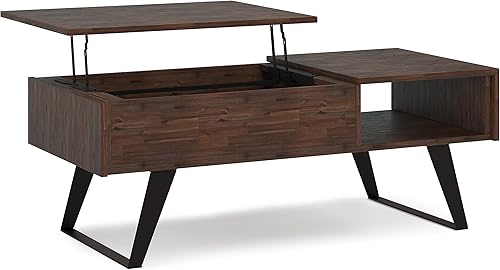 Miniatura 140 de SIMPLIHOME Lowry - Mesa auxiliar cuadrada de madera de acacia maciza y metal, de 22 pulgadas de ancho, moderna, industrial en marrón envejecido café