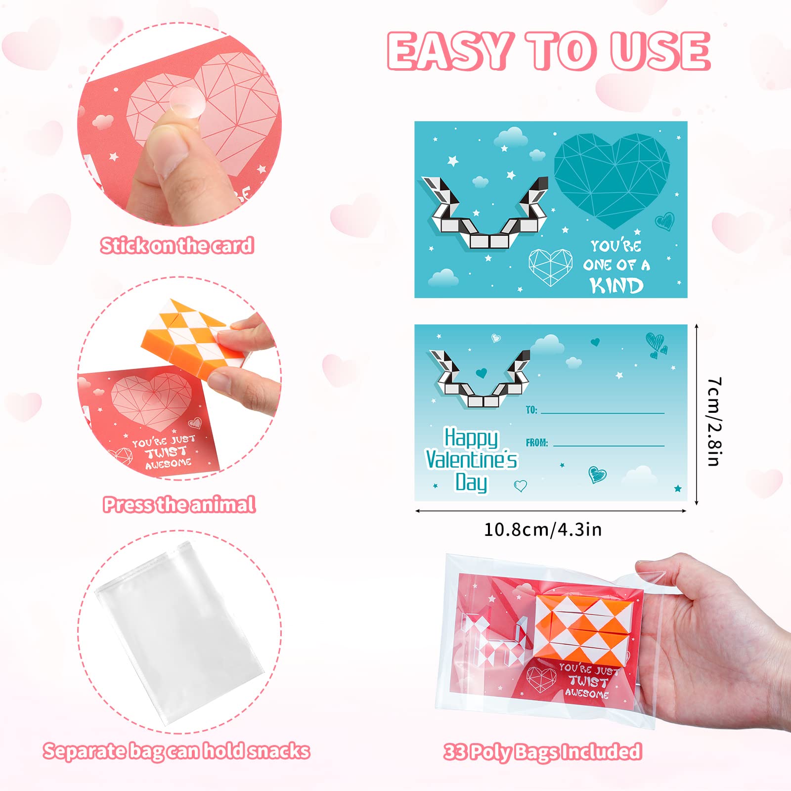 Amazon.com: 24 Pieces Valentines Day Gifts Cards School Valentines Gifts  Valentines Day Exchange Gift Cards and 24 Pieces Fidget Snake Cube Snake  Fidget Twist Puzzle Toy for School Classroom Prize Party Favor :