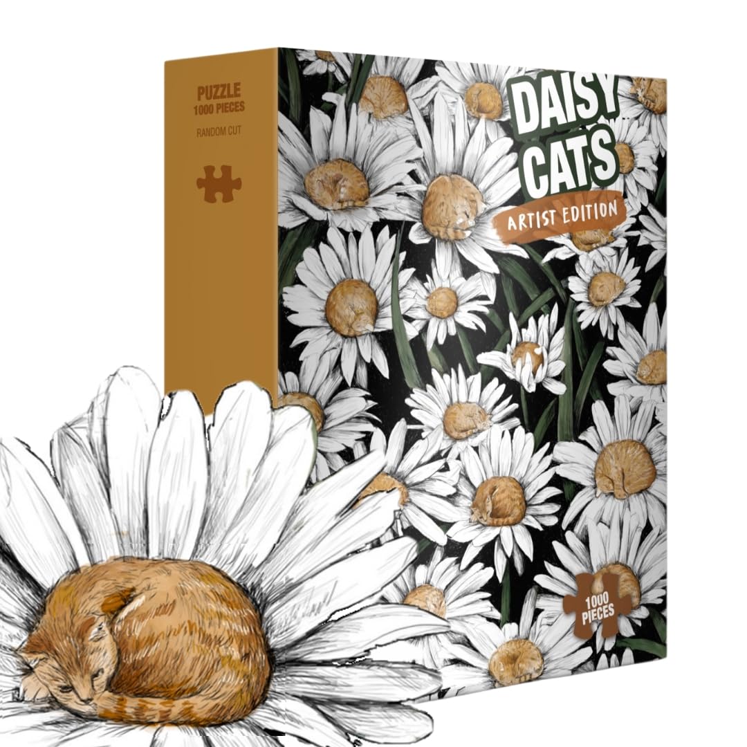 NOLID Daisy Meadow Illusion Cats Puzzle - 1000 Pieces Jigsaw for Adults, Artist Edition - Premium Magnetic Box - Random Cu...