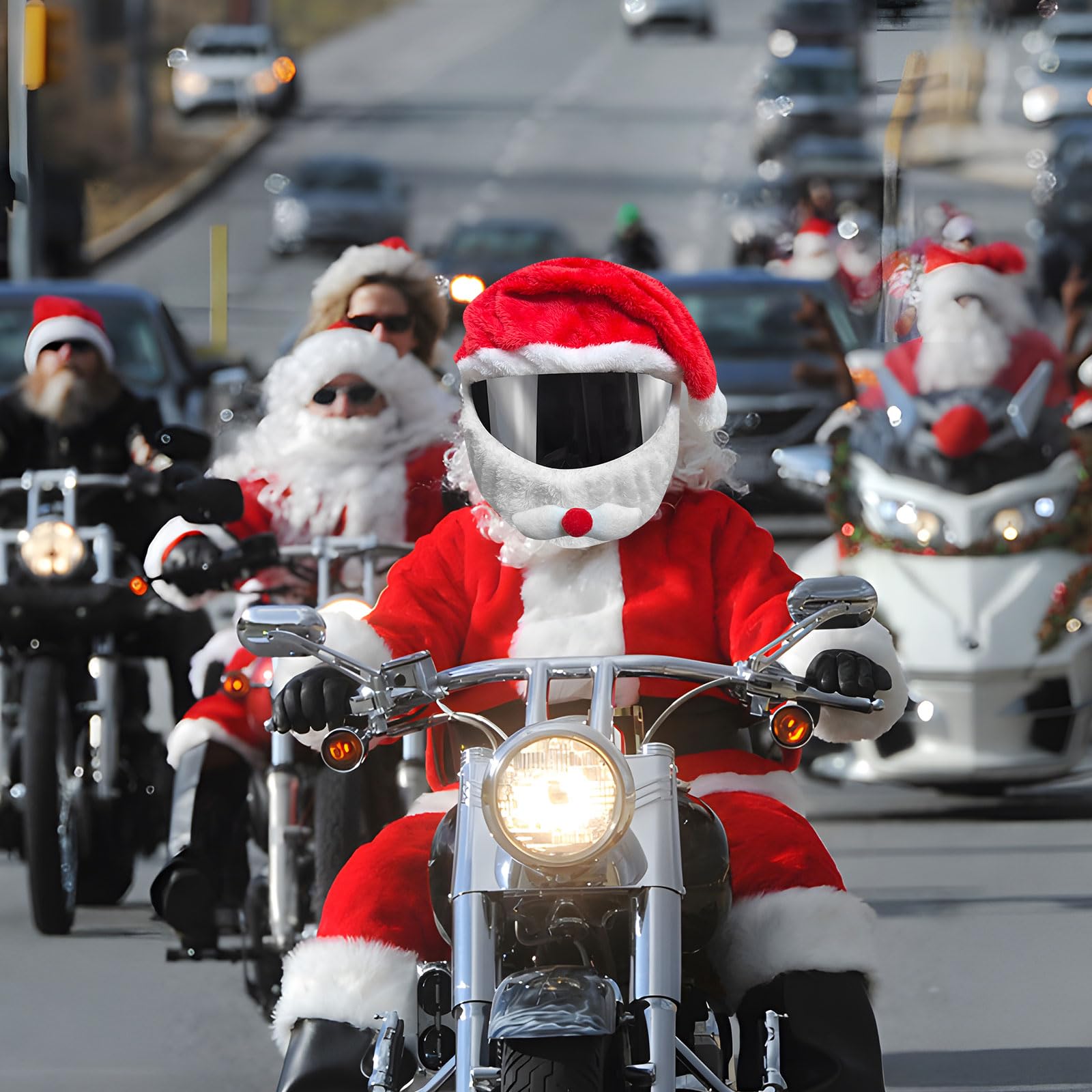 krishome Extra Large Christmas Santa Couverture de Casque de Moto Light Up décoration de Chapeau 28 x 15,8 in,Chapeau de Noël accessoires avec lumière pour hommes femmes, manèges amusants et cadeaux