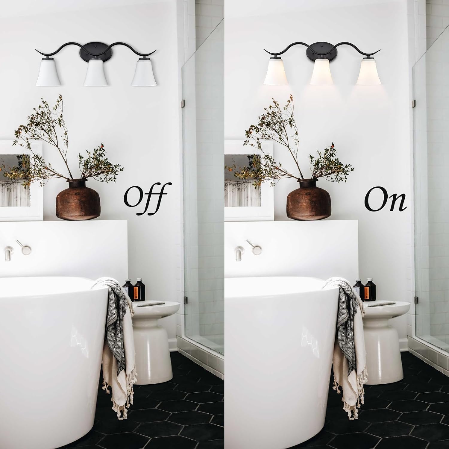 Moose Rimini Black Vanity Light Farmhouse Bathroom Light Fixture Black Wall Sconce with Frosted Glass for Bathroom,Powder Room,Hallway 3-Light