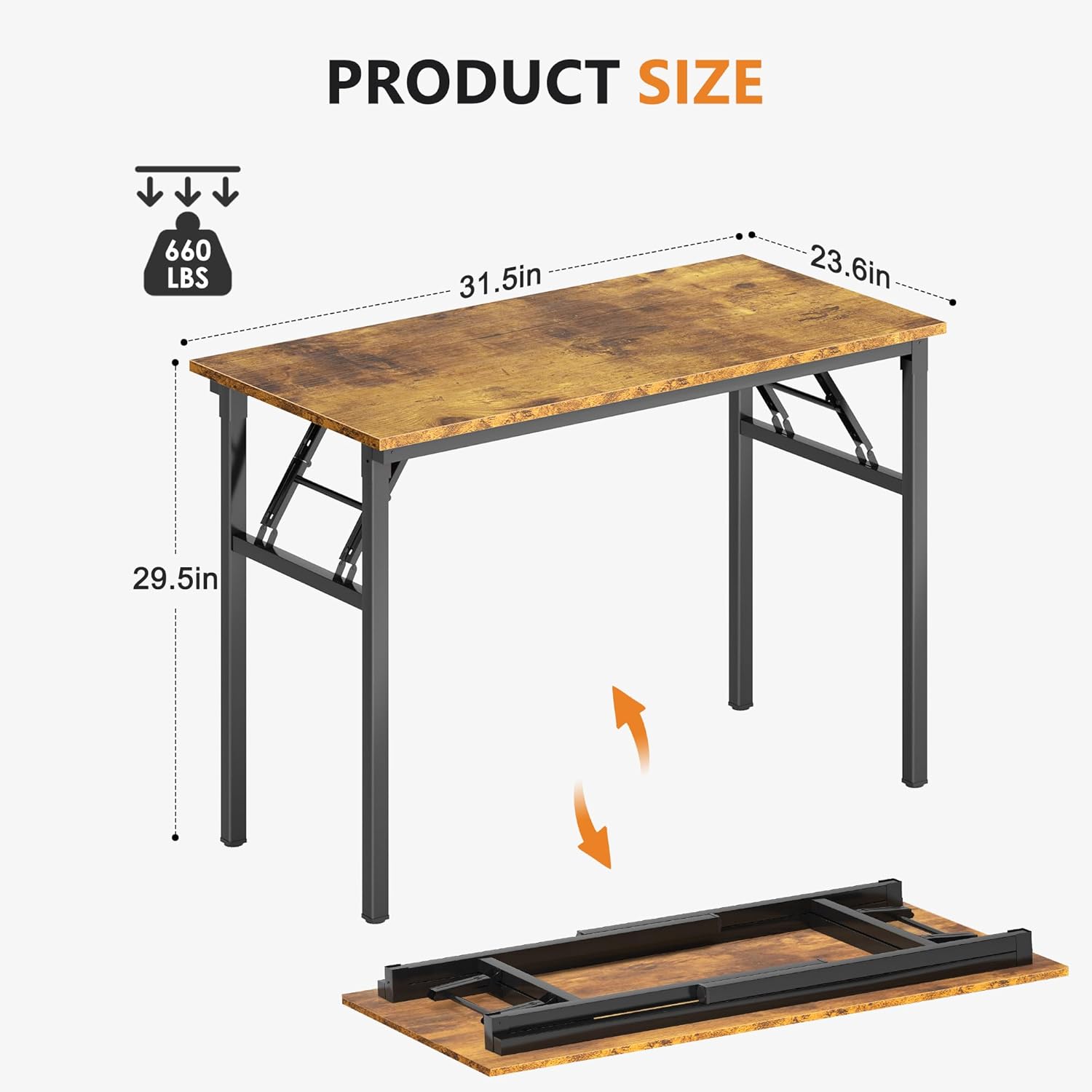 DlandHome Folding Desk Computer Desk 31.5x15.7inch Large No Install Needed Folding Table Workstation for Home Office Brown