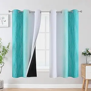 Estelar Textiler Teal and Greyish White Blackout Curtains & Drapes for Bedroom, Thermal Insulated Ombre Blackout Drapes, Room Darkening Energy Saving Curtains for Living Room, 42Wx63L, 2 Panels