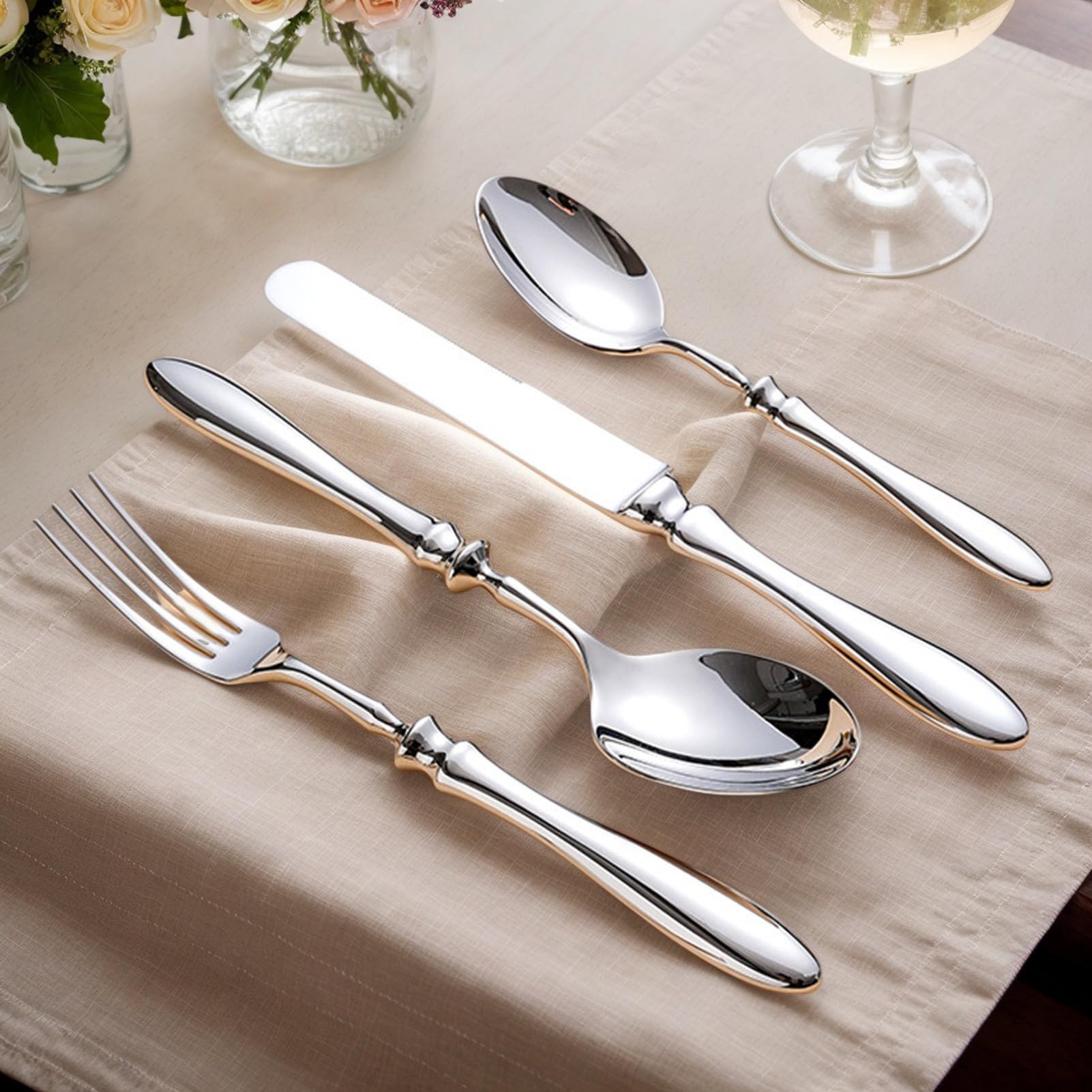 Juego De Cubiertos Cubertería moderna pulida de acero inoxidable | Utensilios cocina para comer Para Cena Boda Camping Restaurante Aire Libre Viaje Ensalada Bistec Postre Sopa