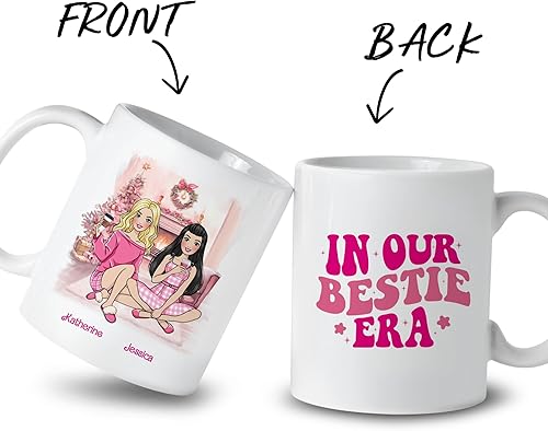 Miniatura 2 de Gossby Taza de café de Navidad personalizada para amigas  Regalo de Navidad personalizado para 2 mujeres con diseño, nombre  Regalo de amistad para