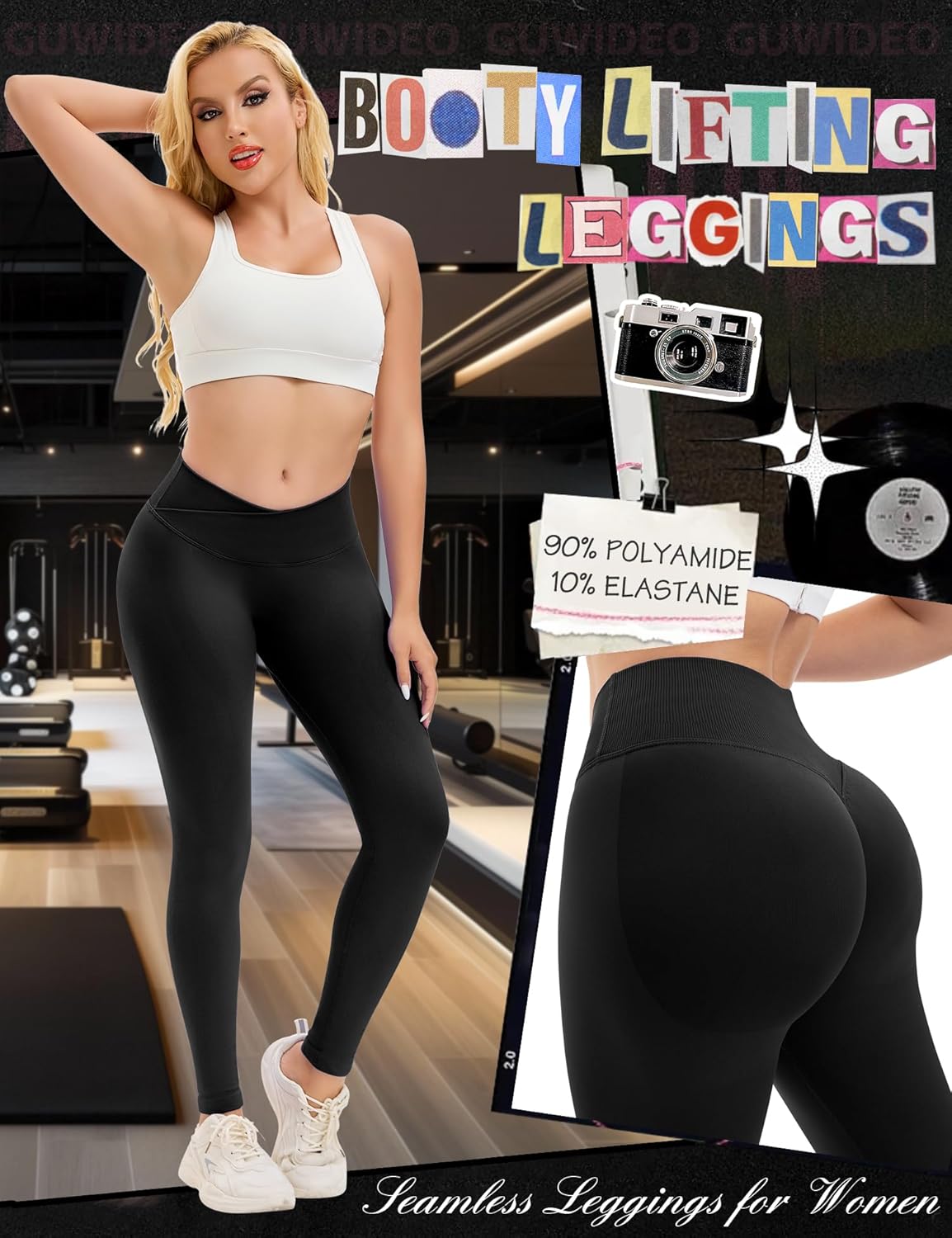 GUWIDEO Scrunch Butt Lifting Leggings for Women Crossover Seamless Workout Leggings V-Shape Tummy Control Athletic Yoga Pants - Image 4