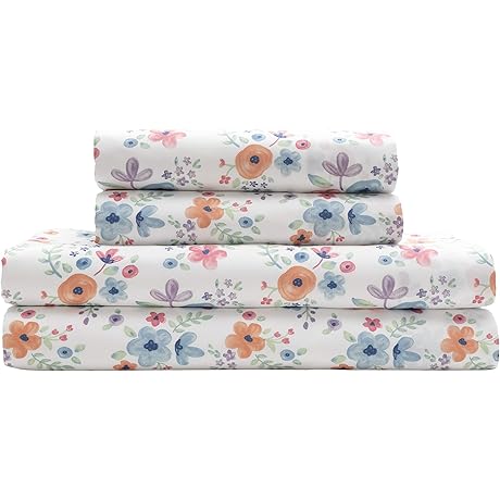 MALLARY BY MATTHEW Kids Super Soft-Soft 100% Microfiber Print Sheet: Twin Size Watercolor Floral