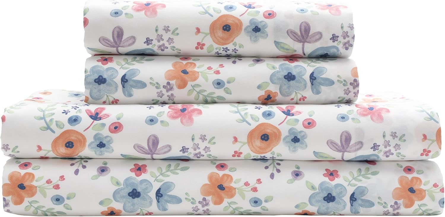 MALLARY BY MATTHEW Kids Super Soft-Soft 100% Microfiber Print Sheet, Watercolor Floral Print, Queen