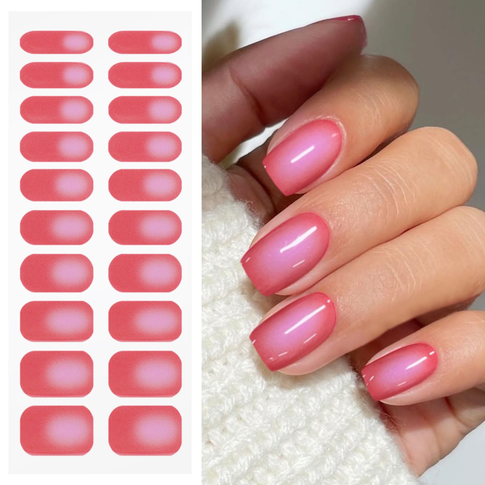 JMEOWIO Gel Nail Stickers Red Pink Semi Cured Gel Nail Strips Wraps UV/LED Nails Art Design Decoration Accessories - Image 3