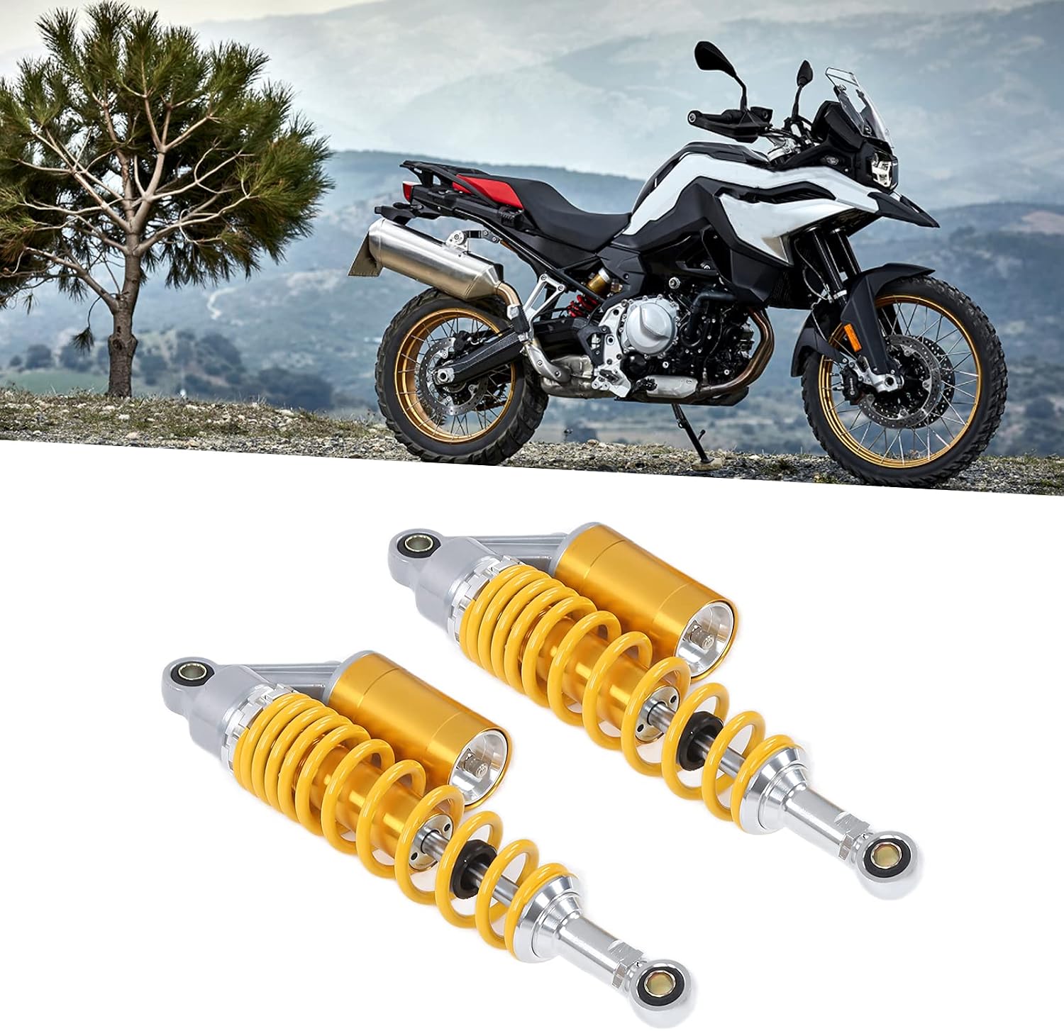 Pair 13.5 Inch Aluminum Motorcycle Shock Absorbers, Universal Smooth All alloy Comfy Damper for ATV Go Kart Quad Dirt Sport Bikes (Yellow