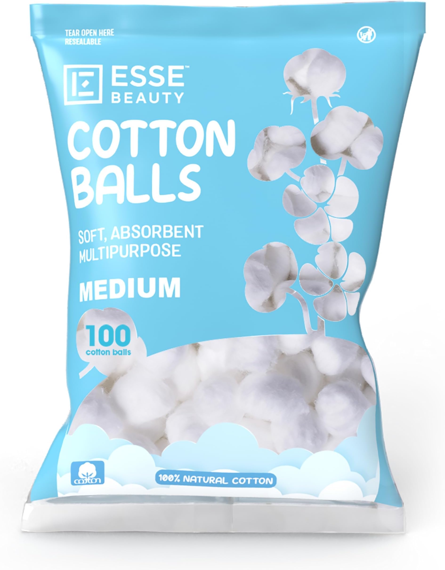 Essentialz Beauty Cotton Balls Medium | Soft, Absorbent and Multipurpose | 100 Count