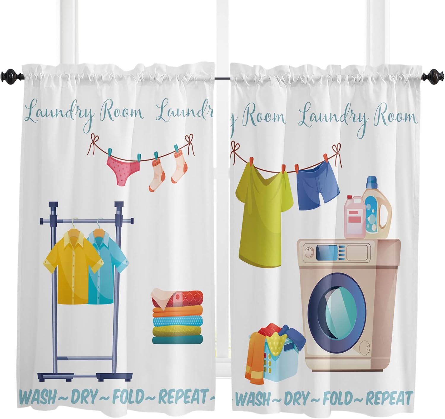 Amazon.com: Debedcor Laundry Room Curtains 45 Inch Length, Laundry ...