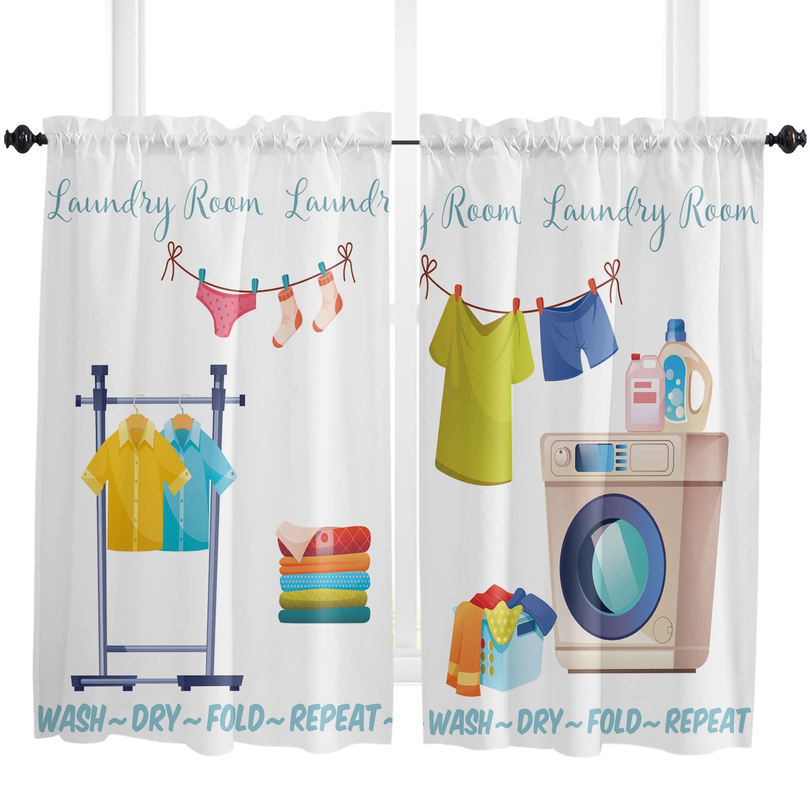 Debedcor Laundry Room Curtains 45 Inch Length, Laundry Rountine Tier Curtain, Simple Drawn Small Window Treatment Panel Laundry Curtains for Bedroom, Cafe, Living Room, 2 Panels, 27.5 W x 45 L