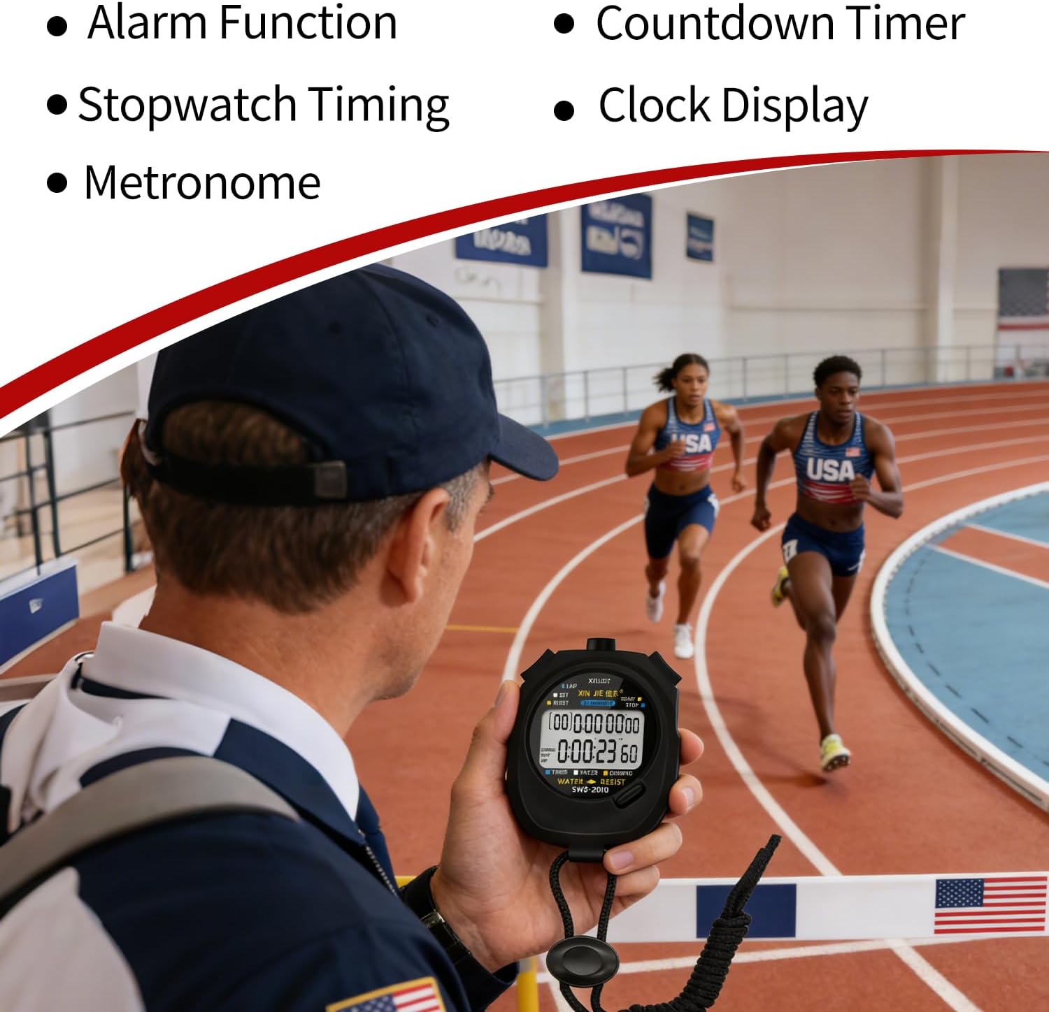 2 Pack Multi-Function Electronic Digital Sports Stopwatch Timer with 10-Lap Split Timing and Dual Row Display, Ideal for Sports Coaches and Referees