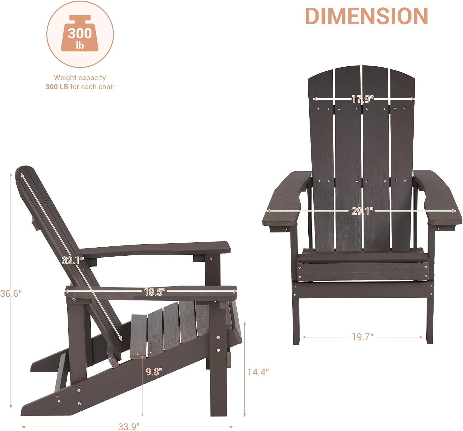 Adirondack Chairs, Plastic Adirondack Chairs Set of 4, All-Weather Resistant, Widely Used in Outdoor, Fire Pit, Deck, Outside, Garden
