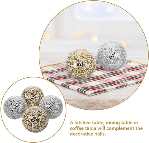 Miniatura 7 de Sewroro 4 bolas de mosaico de esfera decorativas de mosaico de vidrio, esferas decorativas de mesa para relleno de tazón, decoración de escritorio