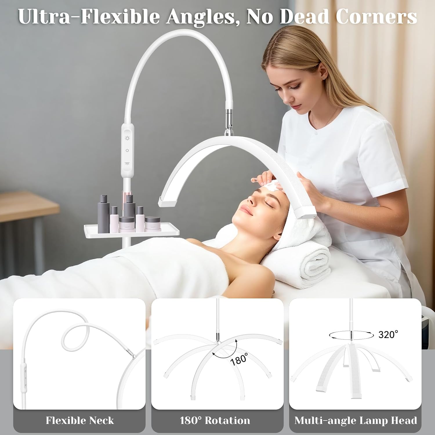 Lash Light for Eyelash Tech, Led Half Moon Light Lamp for Tattoo, Lash Extensions, Esthetician & Artists, Adjustable Height, Dimmable Brightness, with Stand Tray, White