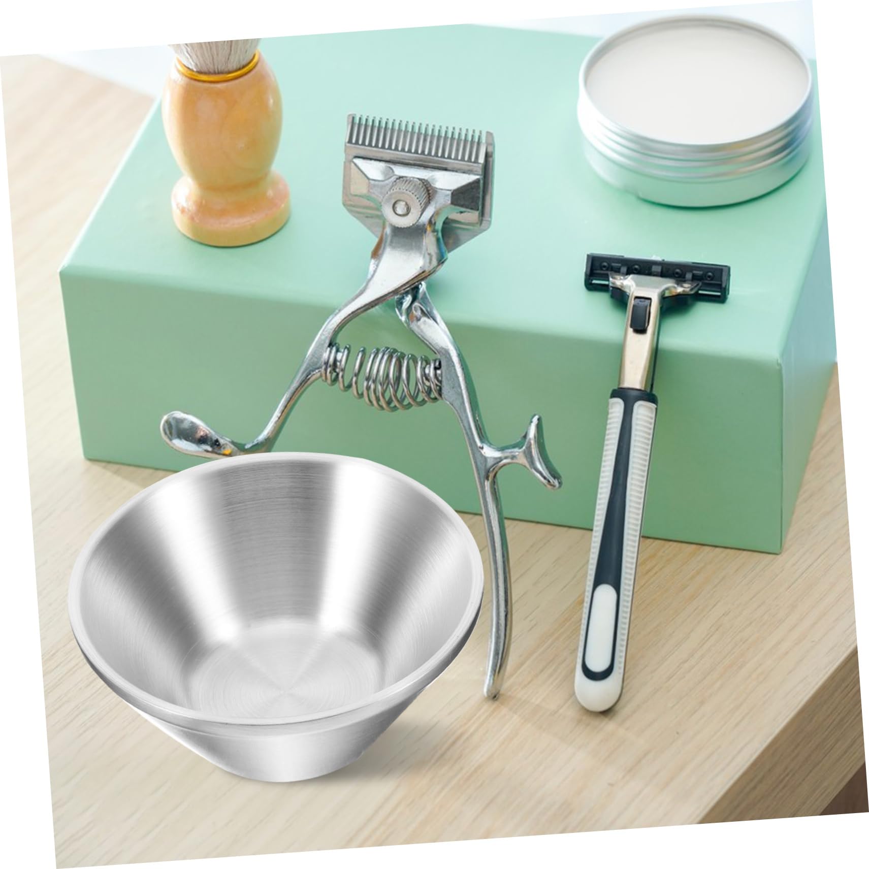 4 Piezas tazón de jabón de afeitar taza de afeitar borde hombre cuidado de la barba xherramienta taza de jabón de afeitar suministros de acero inoxidable 304
