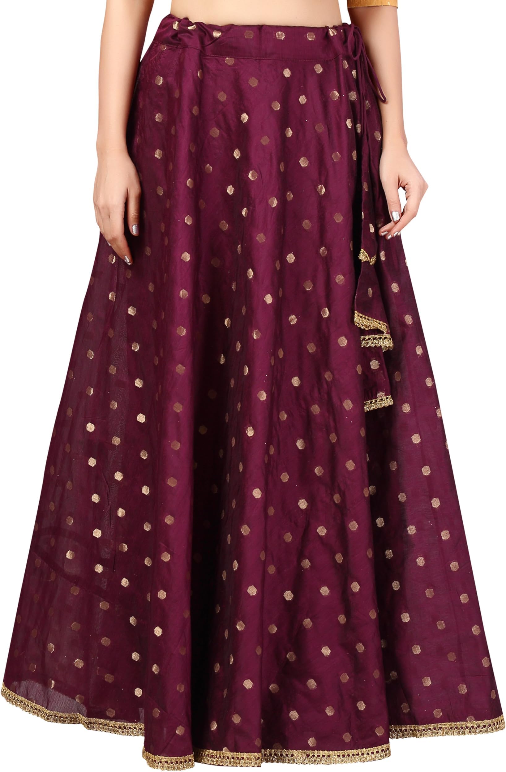 Studio Shringaar Women's Polyester Readymade Chanderi Silk Long Skirt Lahenga