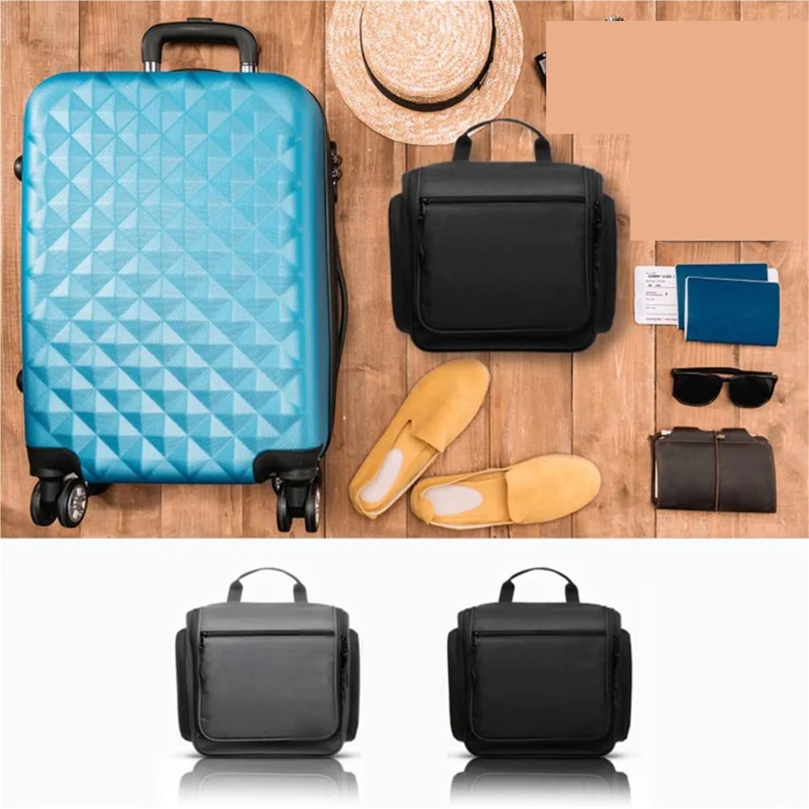 Hängende Reise-Organizer Reise-Organizer-Tasche for Aufhängen, Make-up-Tasche, große Kapazität, Kosmetiktasche für Damen Herren(Black)