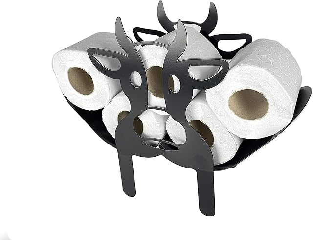 Scott & Rye - COW Toilet Roll Holder - Black Metal Stand - Bathroom accessory - Free Standing