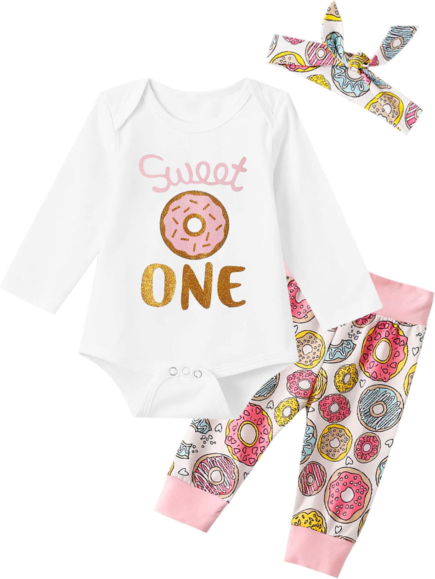 ShaloferBaby Girls Birthday Outfit Donut Bodysuit With Headband