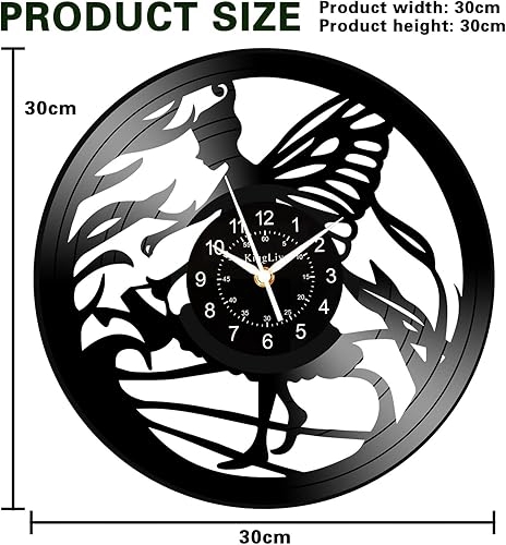 Miniatura 3 de Reloj de pared de disco de vinilo, hermoso reloj de pared de hadas, reloj de pared artístico de 12 pulgadas para sala de estar, aula, decoración de