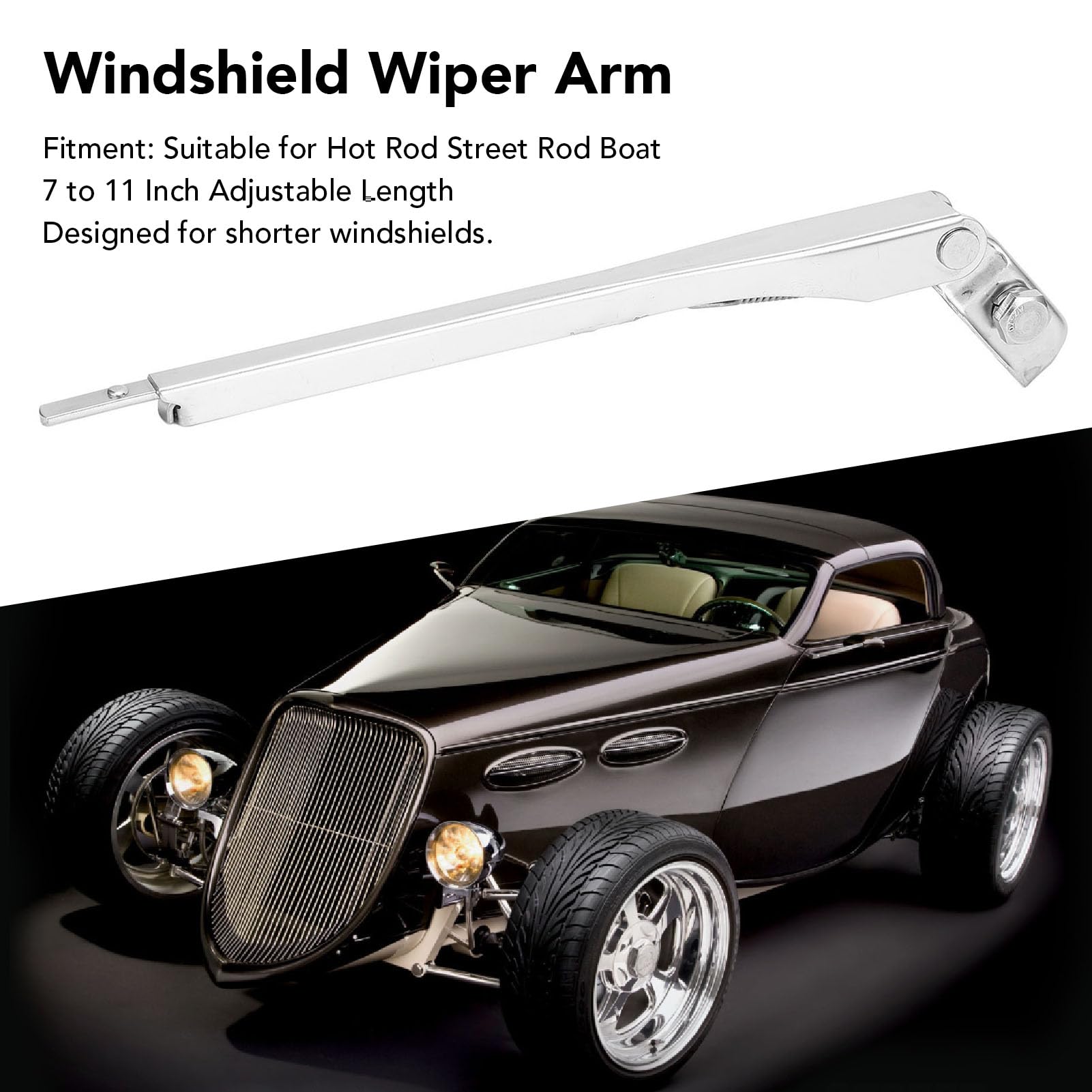Braccio del tergicristallo elettrico Sunicon da 7 a 11 pollici regolabile in acciaio inossidabile per trattore per barche Hot Rod Street Rod UTV