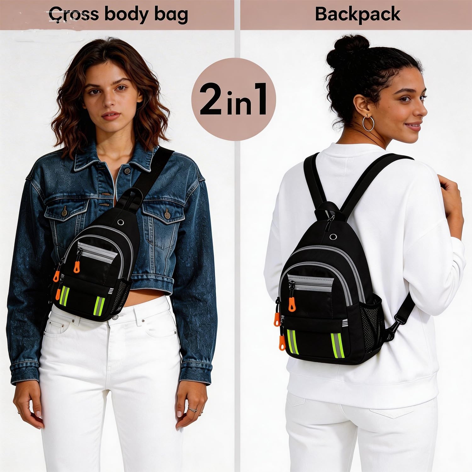JENAGREEN Waterproof Sling Backpack Crossbody Shoulder Bag for Women Men, Crossbody Bag Casual Daypack Travel Hiking Adjustable Chest Bag
