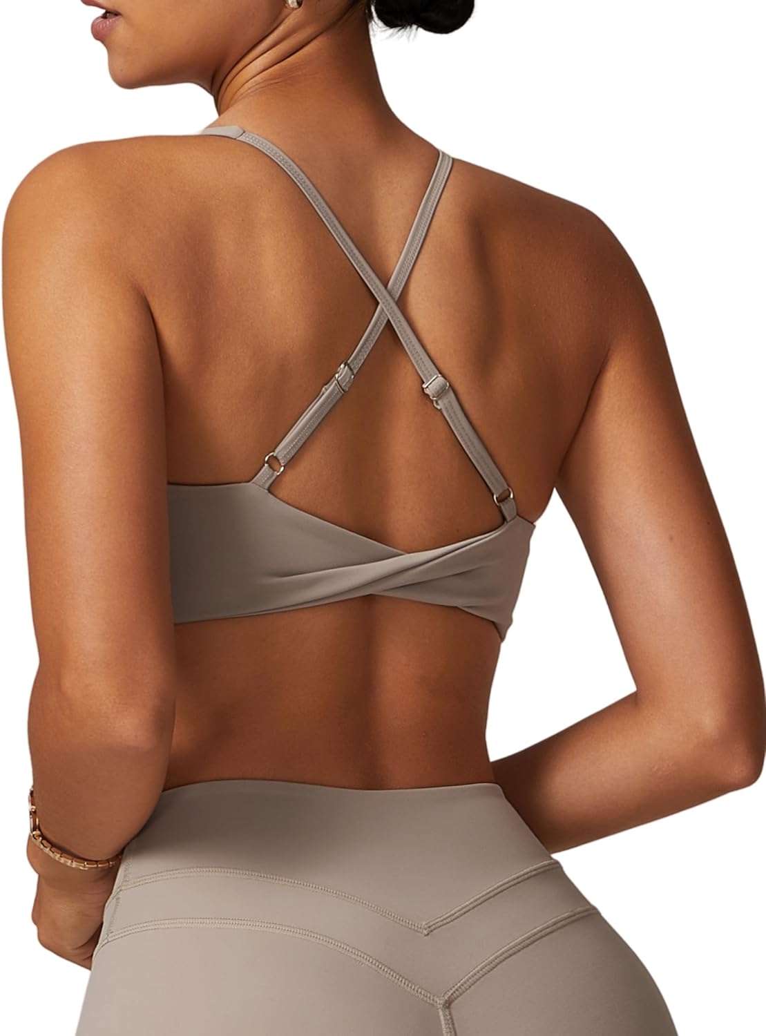 ABOCIW Womens V Neck Twist Back Sports Bra Padded Low Impact Fitness Yoga Bra Workout Crop Top