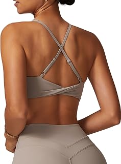 ABOCIW Womens V Neck Twist Back Sports Bra Padded Low Impact Fitness Yoga Bra Workout Crop Top
