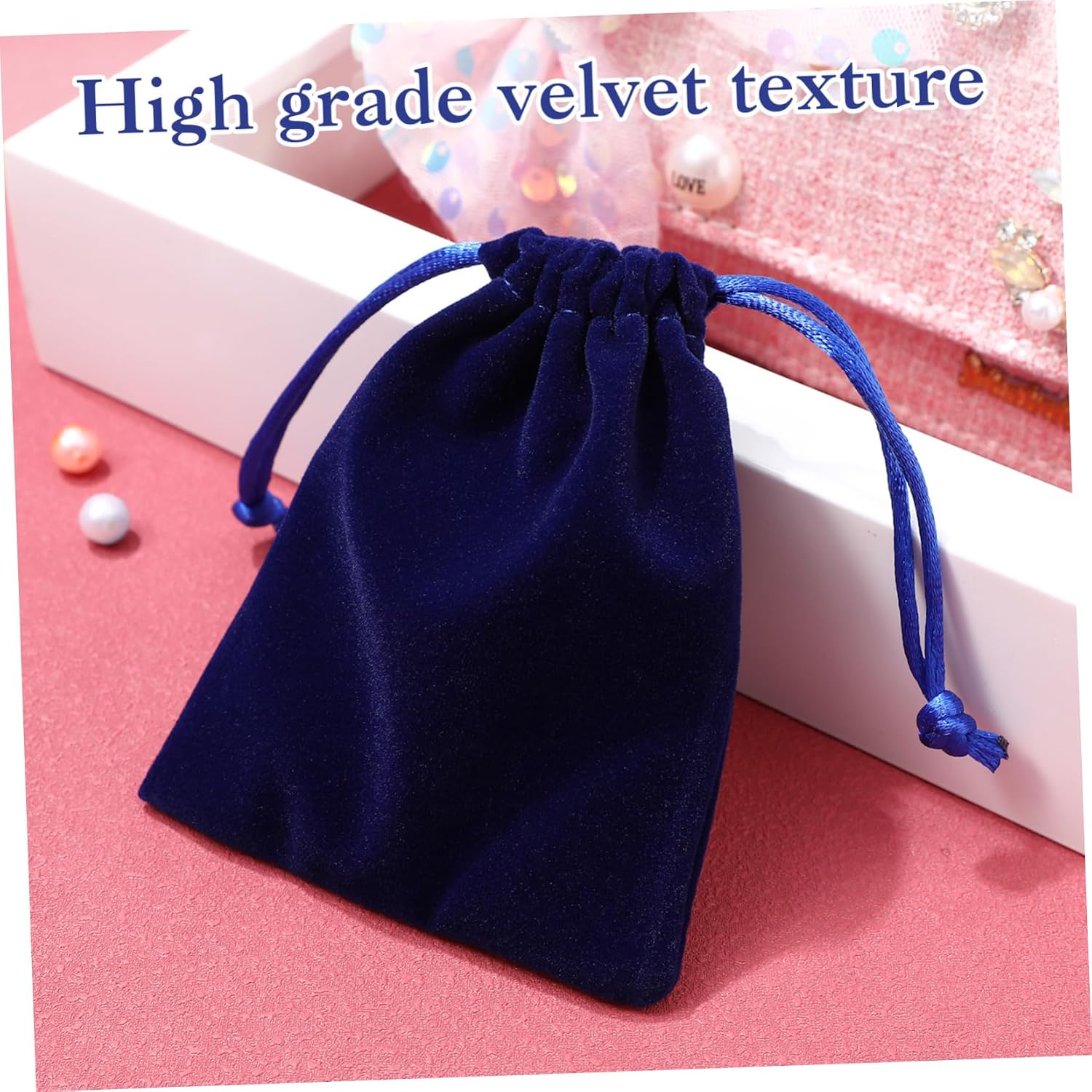 50pcs Travel Jewelry Case Braided Drawstring Velvet Jewelry Pouch Portable Storage Bag