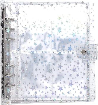 Clear Glitter PVC 3 Photos Pictures Album Books for Instax Fujifilm Camera, Kpop Photocard Name Card Holder 6 Rings Binder Cover Refillable Notebook200Pockets 3, Clear star