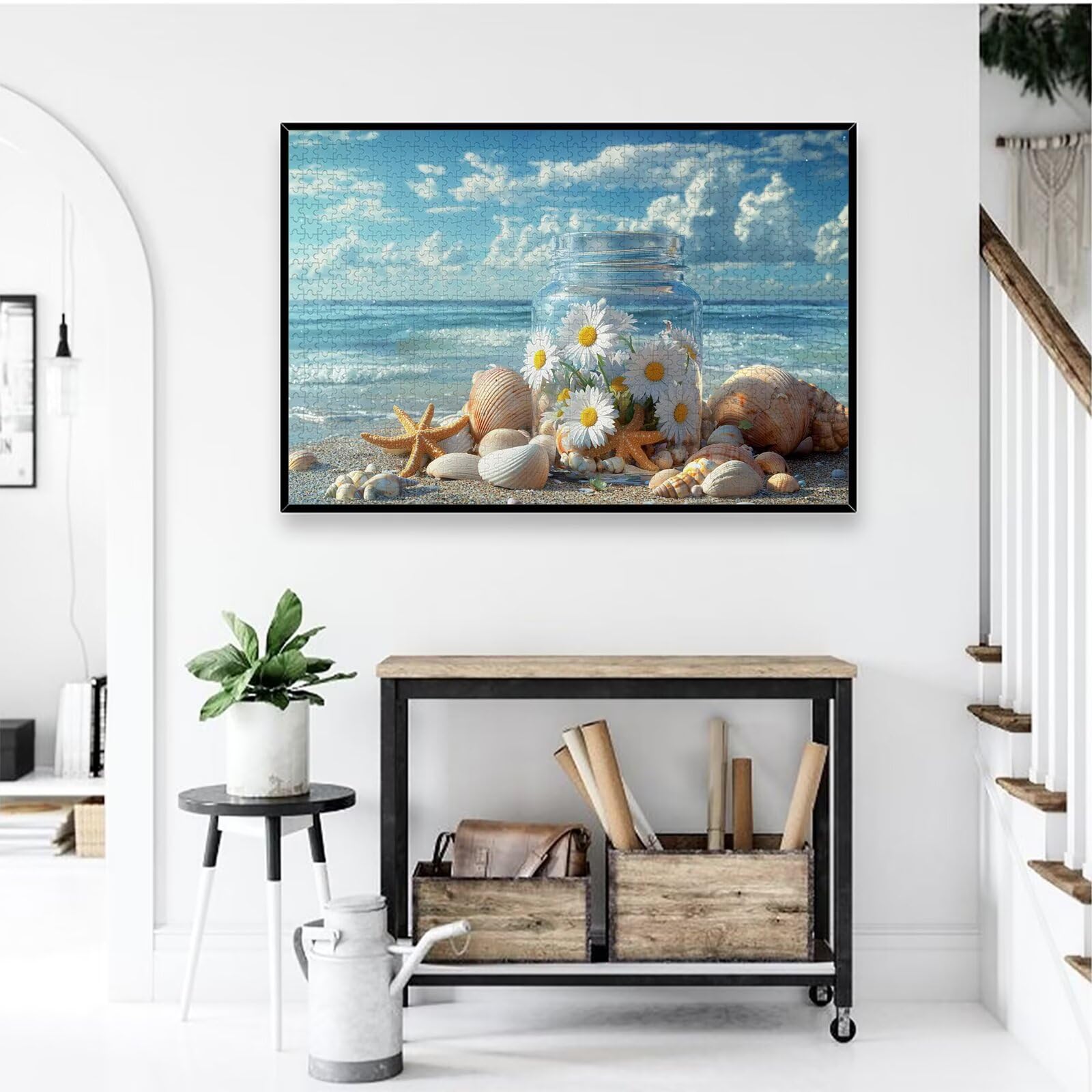 Puzzle plażowe, 1000 elementów, 1000 elementów, drewniane puzzle dla dorosłych, z ekskluzywnym pudełkiem do pakowania, klasyczne puzzle z kwiatami dla całej rodziny, duże puzzle na prezenty, dekoracje