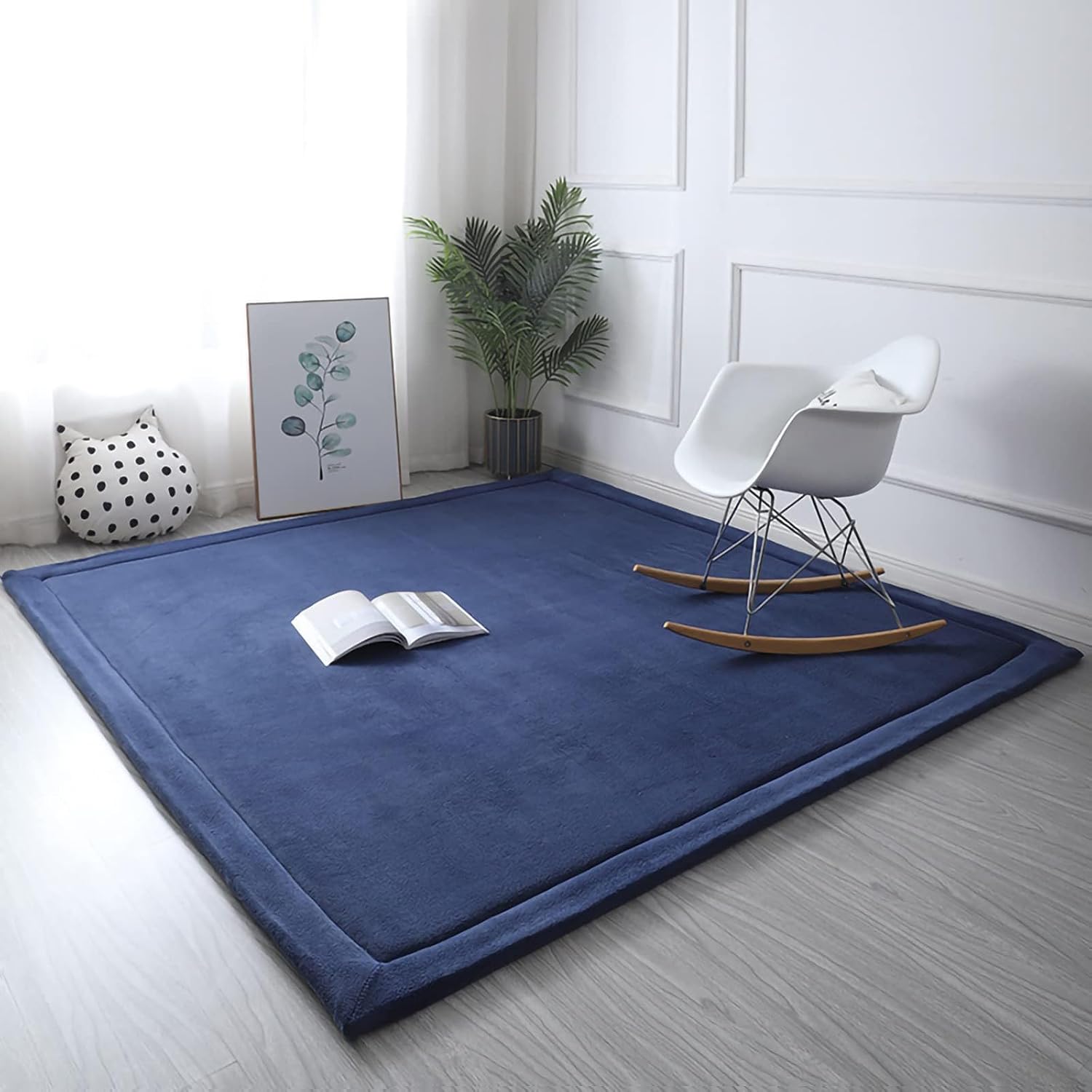 Eanpet Soft Tatami Area Rug Pad Non-Slip Memory Foam Carpet Large Playmats for Kids Crawling Non-Skid Doormats Living Room Bedroom Women Gym Mat (Navy Blue)