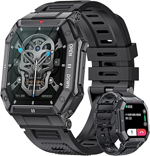 LIGE Smart Watch for Men, 1.85'' HD Screen Outdoor Military Sport Watch with Heart Rate/Blood Pressure/Sleep Monitor, Tactical Watch with Bluetooth Call, IP68 Smartwatch for iOS Android, Black