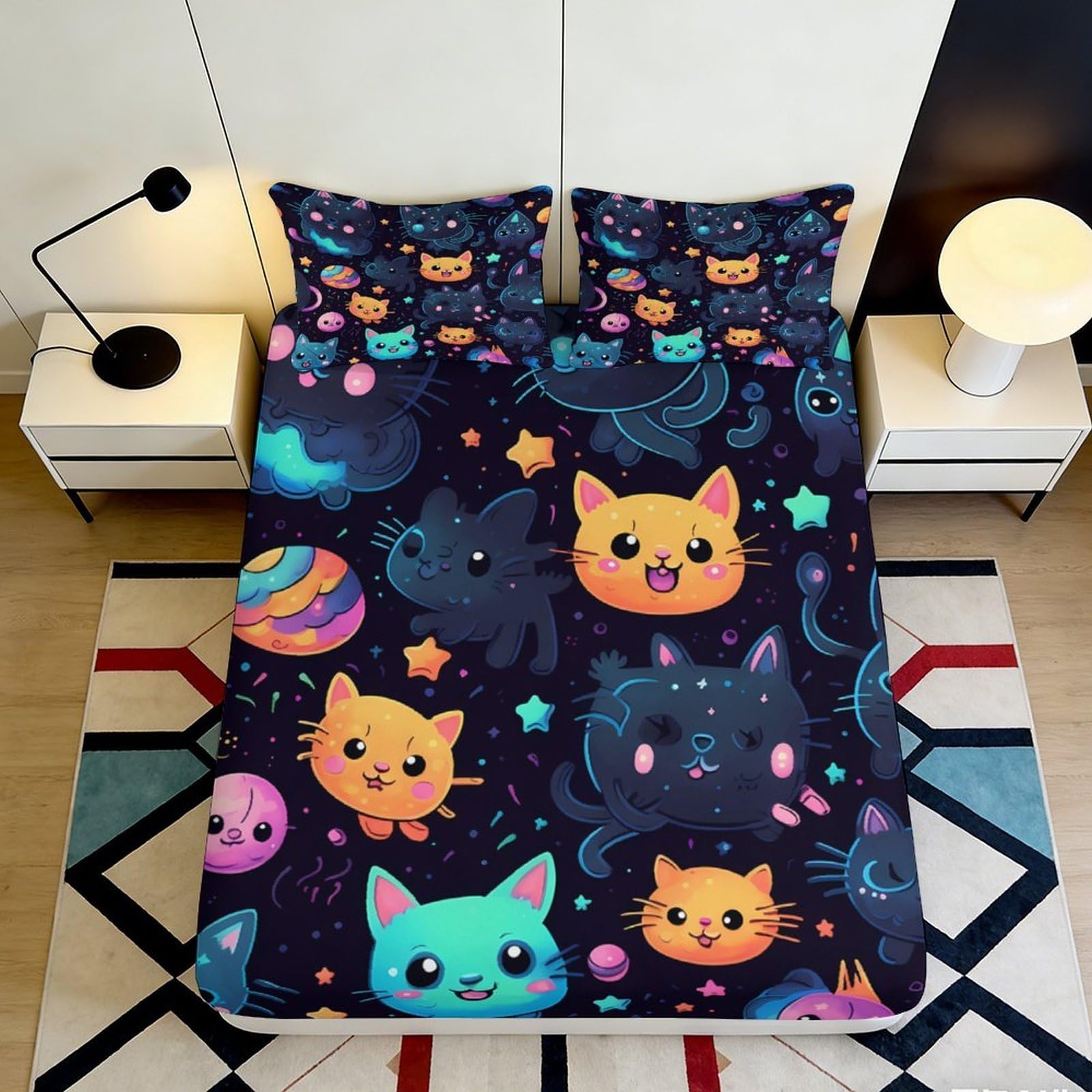 Jqzkxnhpbr Style-8 3D Printed Space Cat Fitted Sheet Microfiber Soft Cartoon Galaxy Bed Cover For Bedroom Dorm Mattress Decor 90X200x25cm